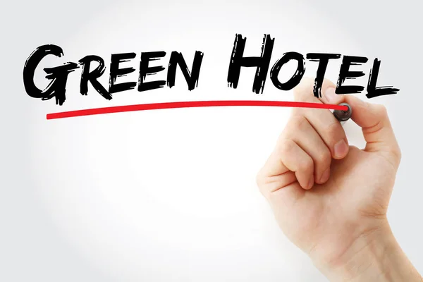 Green Hotel text med markör — Stockfoto