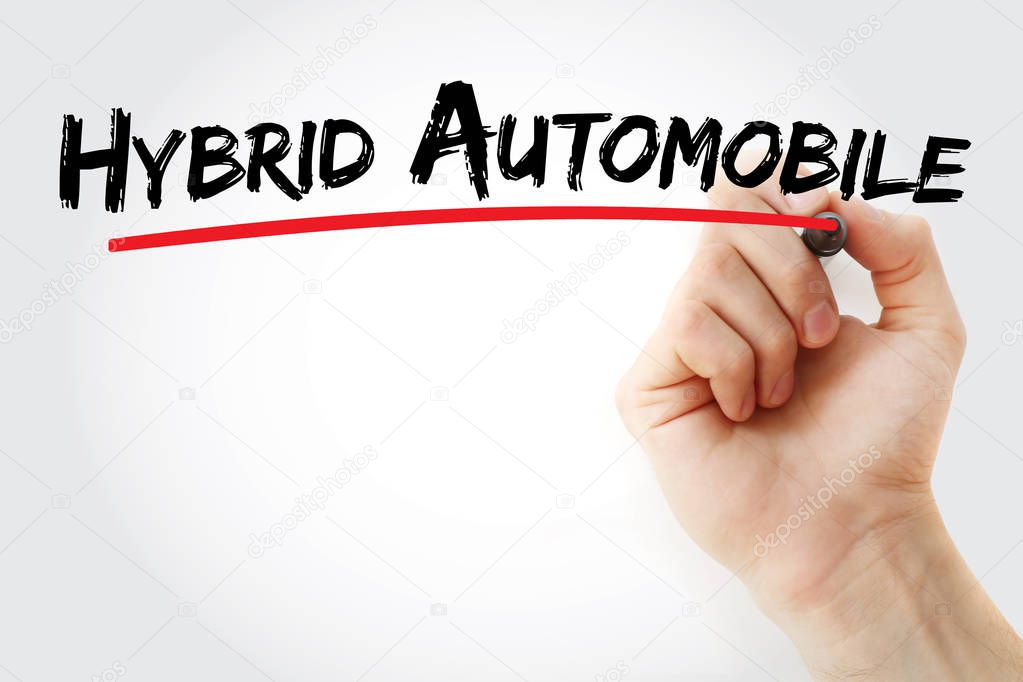 Hybrid Automobile text with marker