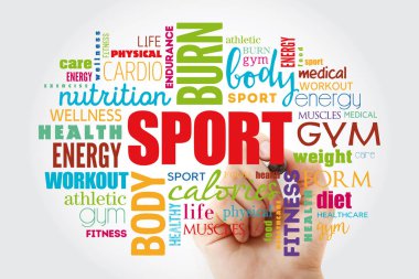 Spor kelime bulut, fitness, sağlık konsepti
