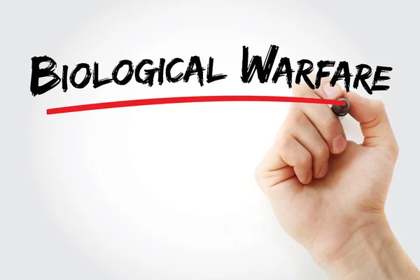 Biologische oorlogvoering tekst met marker — Stockfoto