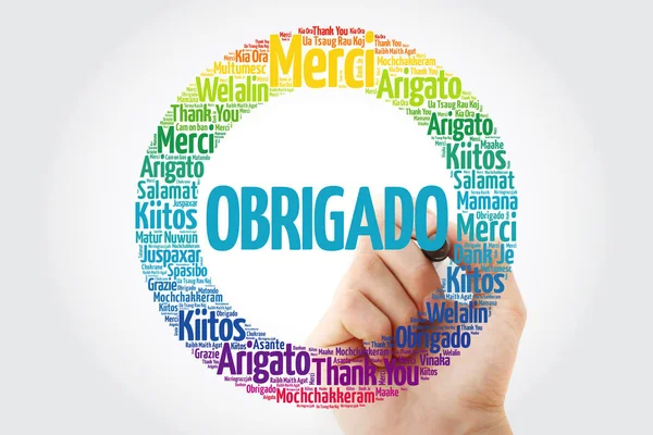 Obrigado (Obrigado em Português) Word Cloud — Fotografia de Stock