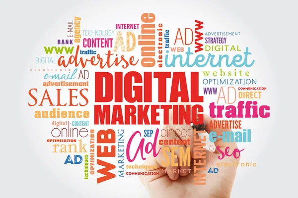 Digitális Marketing szó felhő kollázs — Stock Fotó