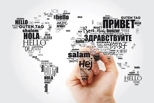 Hola en diferentes idiomas palabra nube —  Fotos de Stock