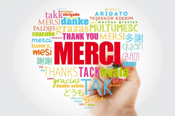 Merci (Grazie in francese) word cloud — Foto Stock