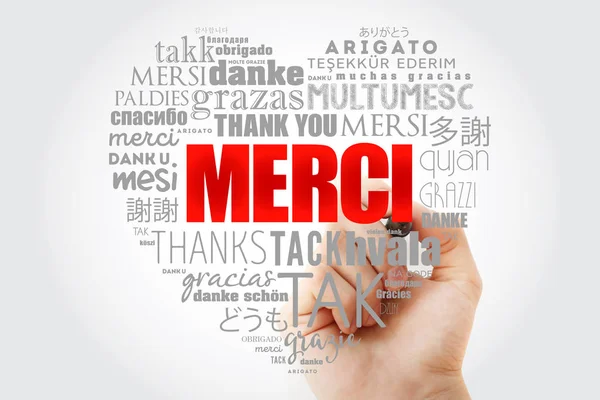 Merci (Grazie in francese) word cloud — Foto Stock