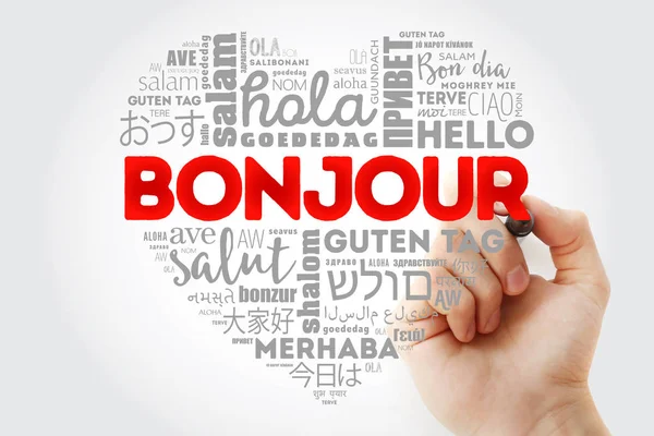 Bonjour (Hello Greeting in French) heart — Stock Photo, Image