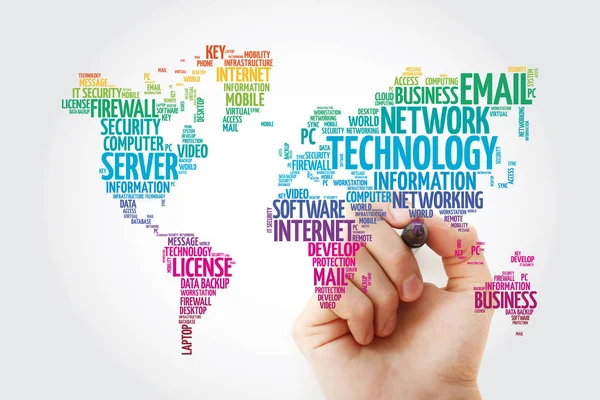 世界地図の形をした技術ワードクラウド — ストック写真