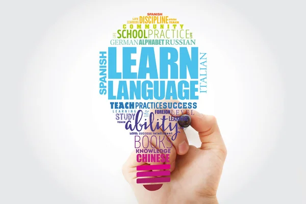 Learn Language light bulb word cloud collage — Stock Photo, Image