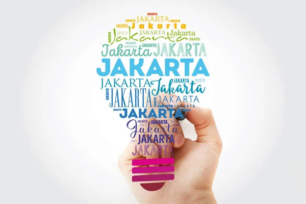 Jakarta light bulb word cloud, travel concept — 图库照片