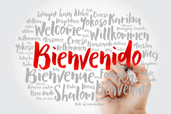 Bienvenido (Welkom in het Spaans) word cloud — Stockfoto