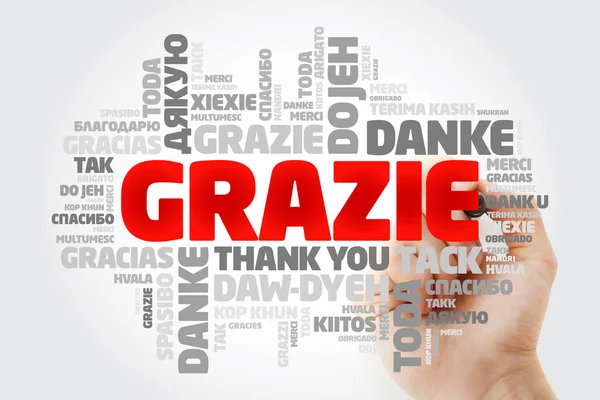 Grazie word cloud (Grazie in italiano) — Foto Stock