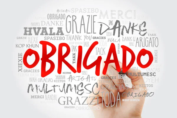OBrigado（葡萄牙文）Word Cloud — 图库照片