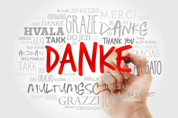 Chmury słów Danke (Dziękuję w języku niemieckim) — Zdjęcie stockowe