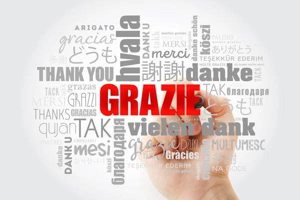 Grazie (Gracias en italiano) palabra nube —  Fotos de Stock