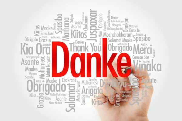 Хмара слово Danke (спасибі німецькою мовою) — стокове фото