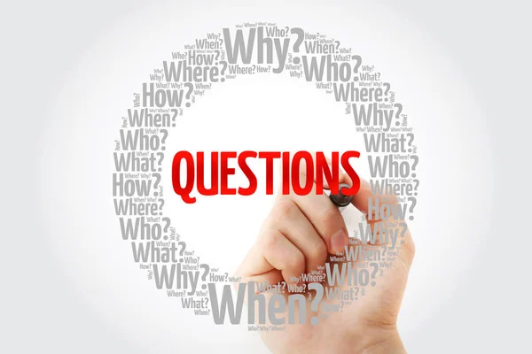 Questions, word cloud background — Stock Photo, Image