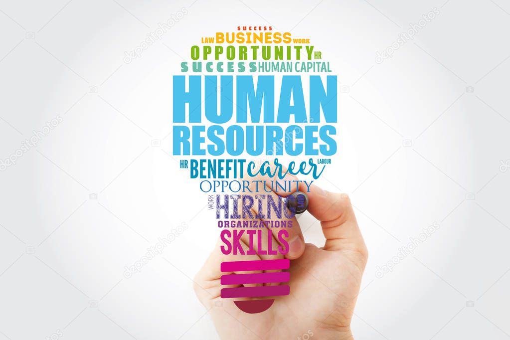 HR - Human Resources light bulb word cloud