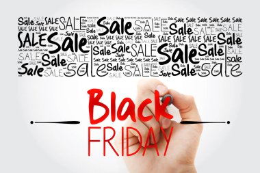 Siyah Cuma satış kelime bulutu kolaj