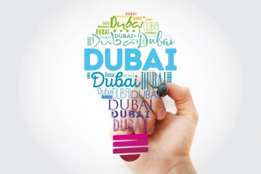 Dubai light bulb word cloud, travel concept