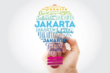Jakarta light bulb word cloud, travel concept