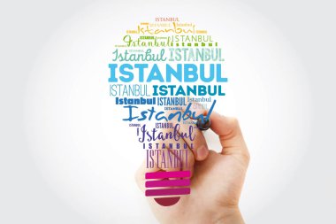 Istanbul light bulb word cloud, travel concept