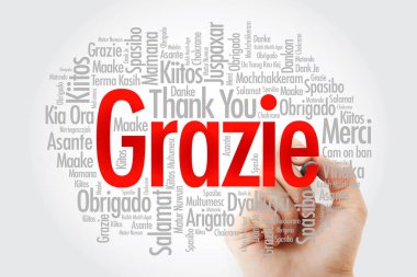 Grazie (Italyanca teşekkür ederim) Kelime bulutu