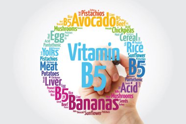 B5 vitamini kelime bulut kolajı, sağlık konsepti