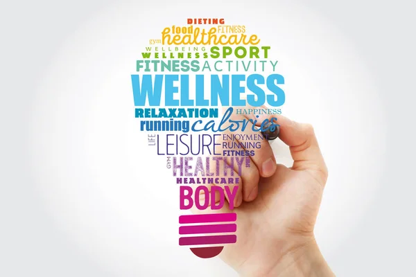 WELLNESS bulb word cloud collage with marker — Stock Photo, Image