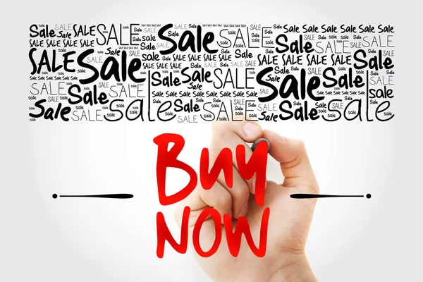 Kaufen jetzt verkaufen Wort Wolke Collage — Stockfoto