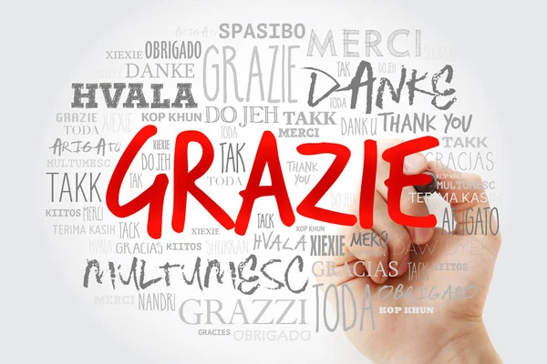 Облако слов Grazie (Thank You in Italian) — стоковое фото