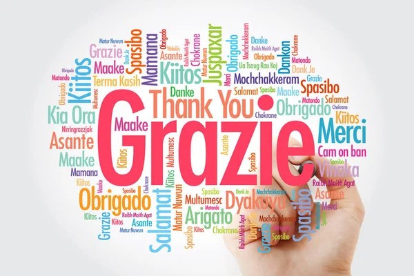 Grazie word cloud (Grazie in italiano) — Foto Stock