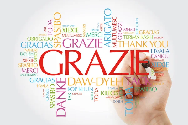 Grazie (Obrigado em italiano) nuvem de palavras — Fotografia de Stock