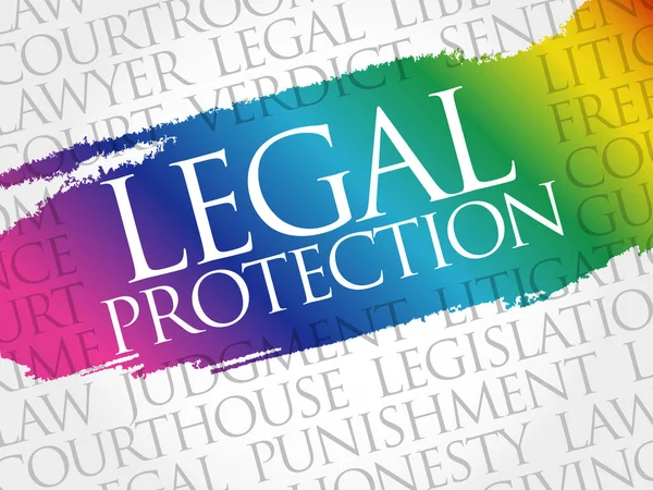 Νομική Προστασία Λέξη Cloud Κολάζ Επιχειρηματικό Υπόβαθρο Έννοια — Διανυσματικό Αρχείο