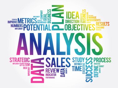 ANALYSIS kelime bulut kolajı, iş konsepti geçmişi