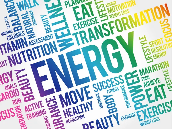 Energy Szófelhő Fitness Sport Egészség Koncepció — Stock Vector