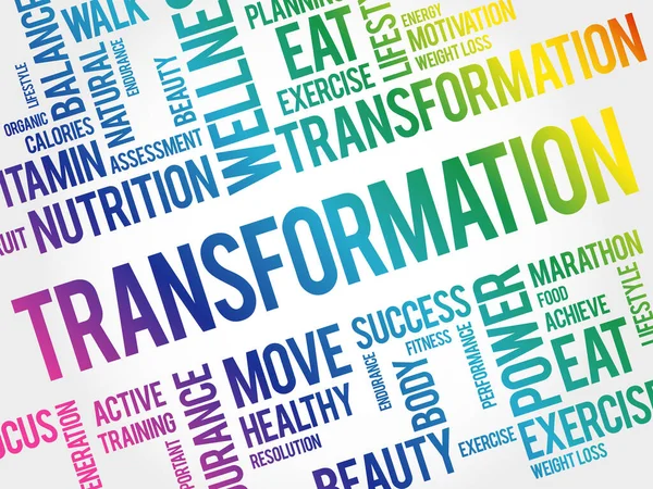Transformation Wortwolke Fitness Sport Gesundheitskonzept — Stockvektor