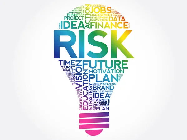Risk Glühbirne Wort Wolke Collage Business Konzept Hintergrund — Stockvektor
