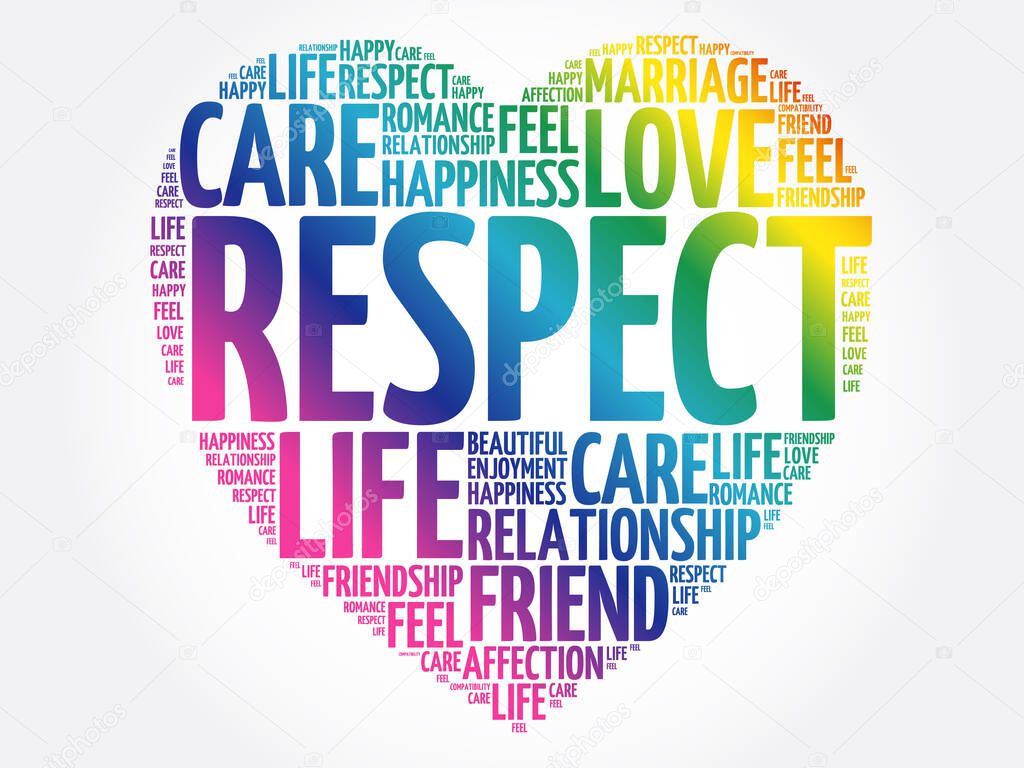 Respect word cloud collage, heart concept background