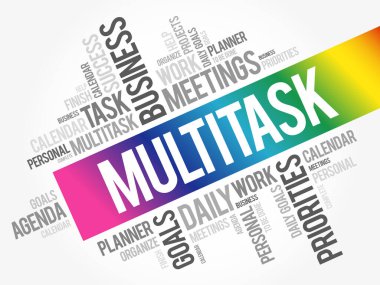 MULTITASK kelime bulut kolajı, iş konsepti geçmişi