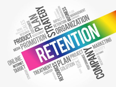 RETENTION sözcüğü bulut kolajı, iş kavramı geçmişi