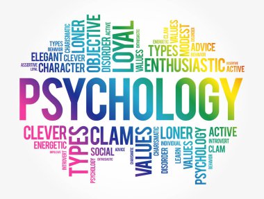 Psychology word cloud collage, social health concept background clipart