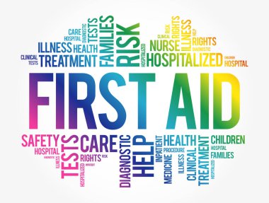 İlk yardım kelimesi bulut kolajı, sağlık konsepti geçmişi