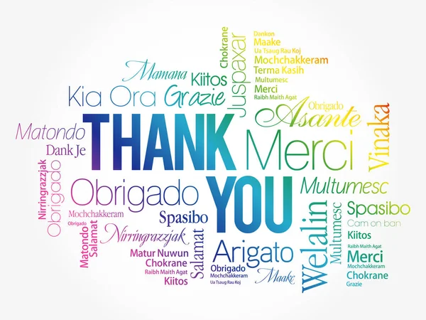 Grazie Word Cloud Background Tutte Lingue Multilingue Istruzione Giorno Del — Vettoriale Stock