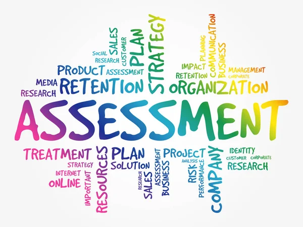 Assessment Kelime Bulut Kolajı Konsepti Arka Plan — Stok Vektör