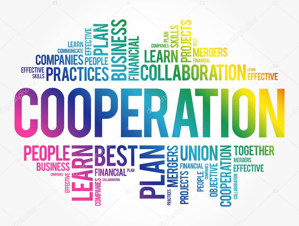 Cooperation word cloud collage, business concept background