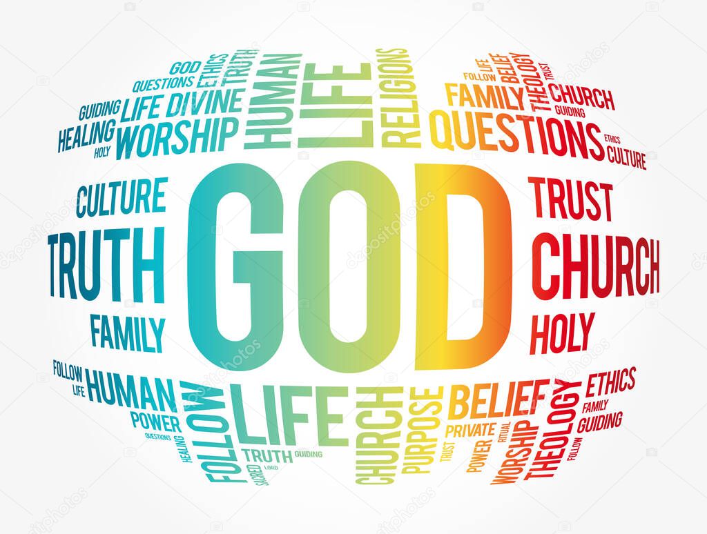 GOD word cloud collage, religion concept background