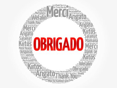 Obrigado (Portekizce Teşekkür Ederim) Farklı dillerde kelime bulutu