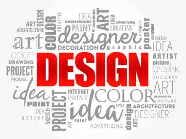 DESIGN kelime bulut kolajı, yaratıcı iş konsepti geçmişi