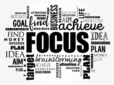 FOCUS kelime bulut kolajı, iş konsepti geçmişi