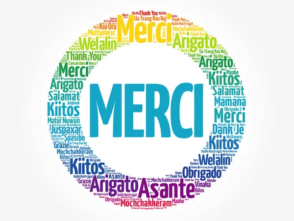 Merci フランス語でありがとうございました Word Cloudの背景 すべての言語 教育や感謝祭の日のための多言語 — ストックベクタ